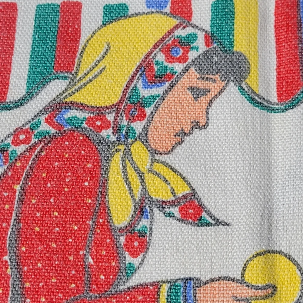 Vintage Tom Lamb Tea Towel ~ Girl at Market ~ 1940s - MCM ~ Colorful!